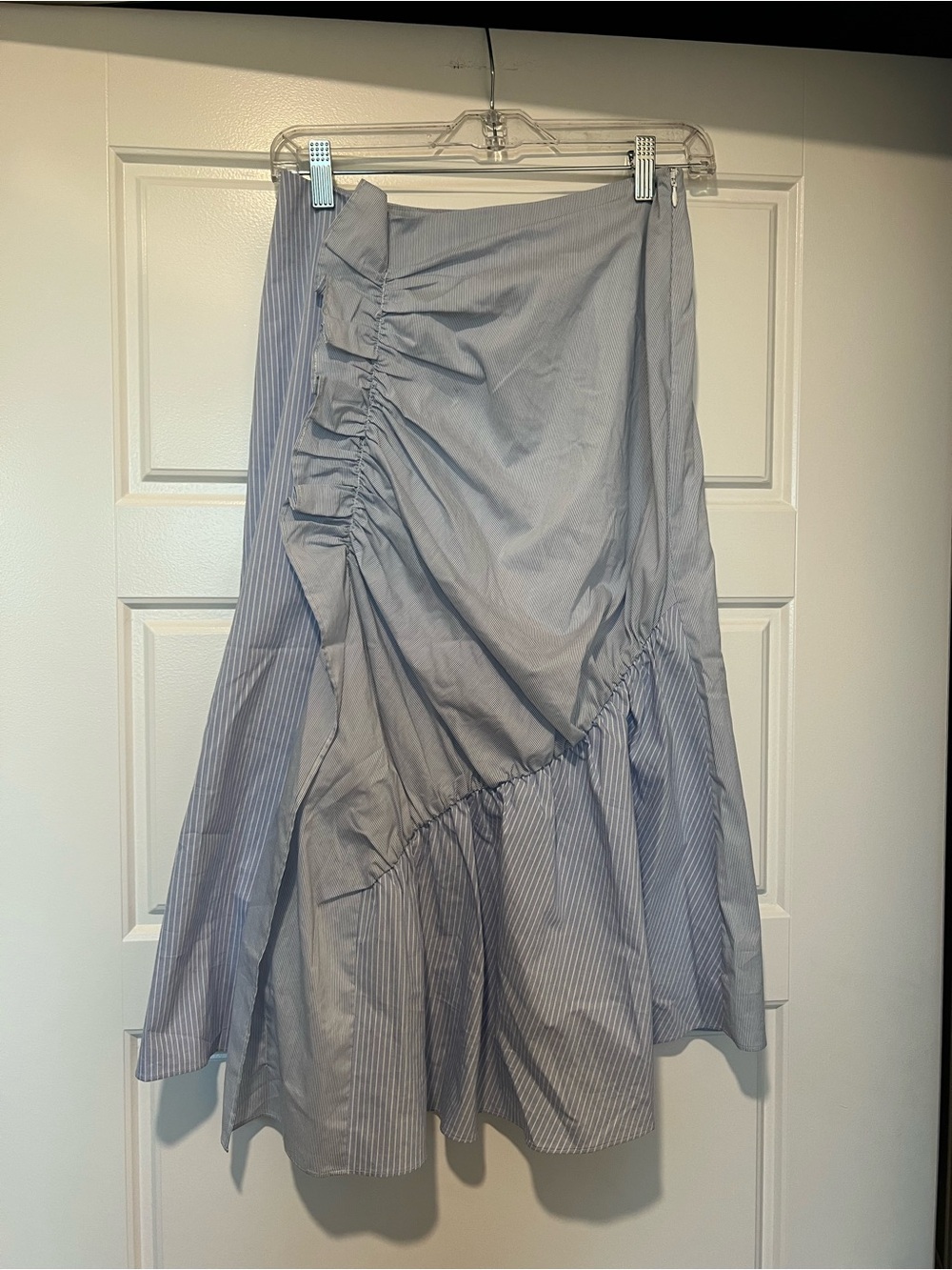 Trouve Women’s Ruffled Midi Skirt in Light Blue pinstripe